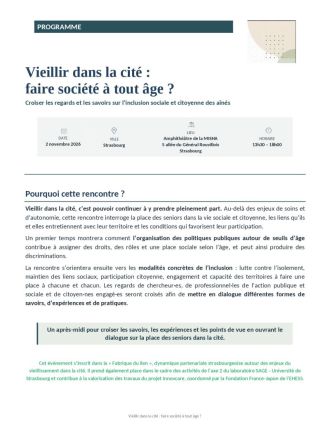 JE Vieillir dans la cité faire société à tout âge